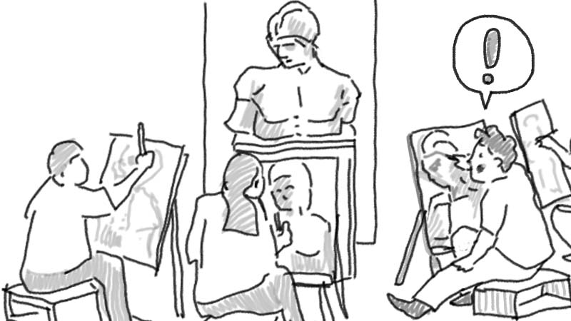 石膏デッサンをする人々