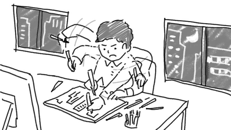 遅くまで仕事をする様子