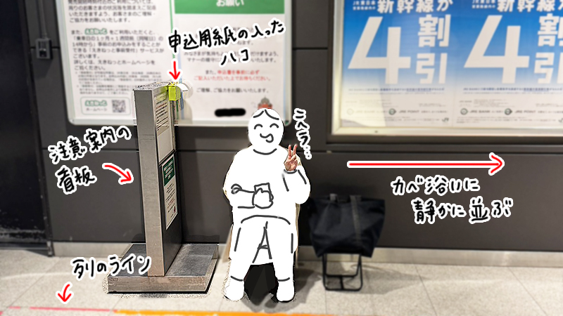 駅の窓口で10時打ち待機する人